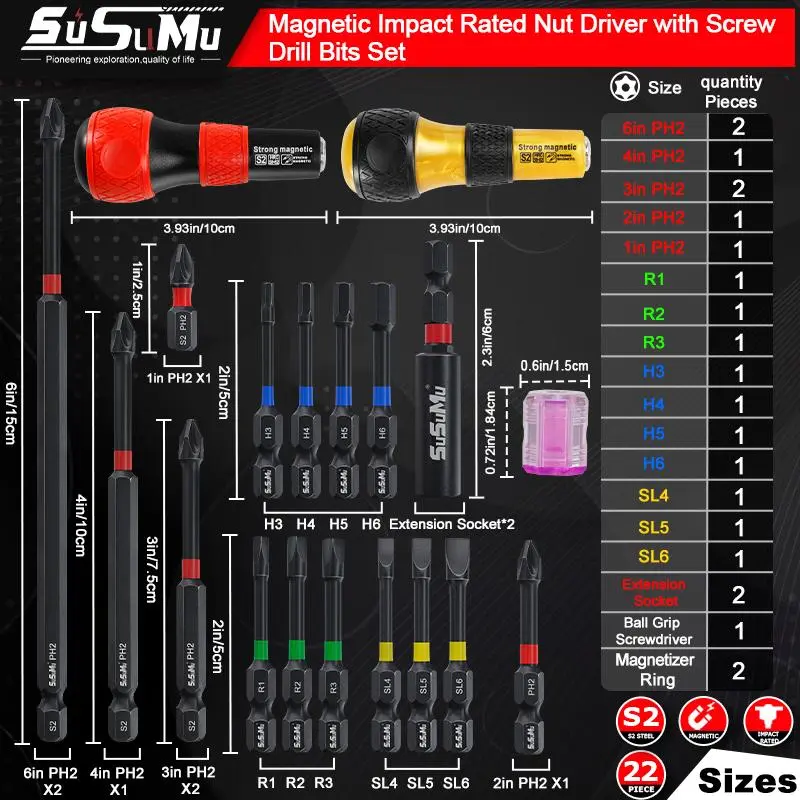 SuSuMu Impact Screwdriver Bit Set, Screwdriver Bit with Screwdriver Shank, Non-skidding Long Screwdriver Bit Set for Home Building Electronic Repair 1