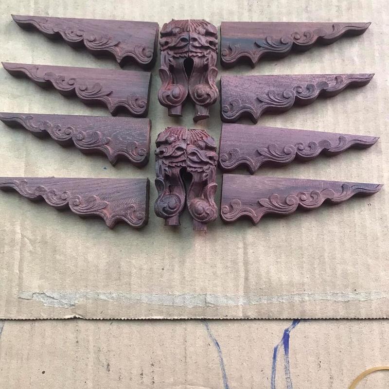 Bộ 12 chi tiết (4 chân 8 diềm ) gỗ Cẩm cho lồng chim chào mào