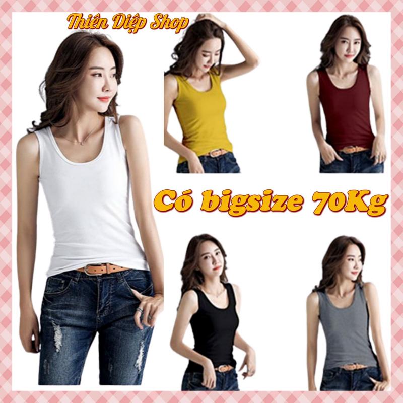 Áo thun ba lỗ nữ dáng ôm chất đẹp có Bigsize đến 70Kg Áo thun ba lỗ tôn dáng vải cotton co giãn thoáng mát Cổ tròn Top Women