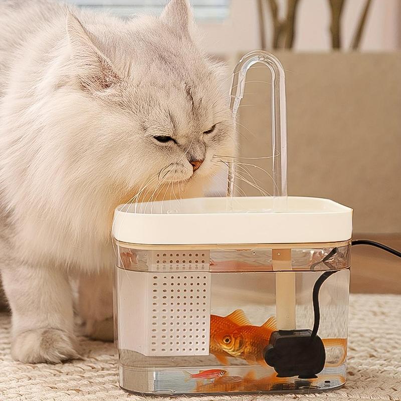 Pet Drinking Fountain, 1.5l Clear USB Rechargeable Automatic Water Bowl With Elbow, Feeding Supplies For Cats, Dogs & Birds 0