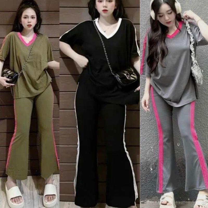 Đồ Bộ Nữ Quần Loe Bigsize 45-85kg Sang Chảnh Dễ thương Đồ Bộ Nữ Đồ Mặc Nhà Áo Tay Ngắn Quần Dài Ống Loe Dễ Thương DL168 Ong Tay Loe Top Women