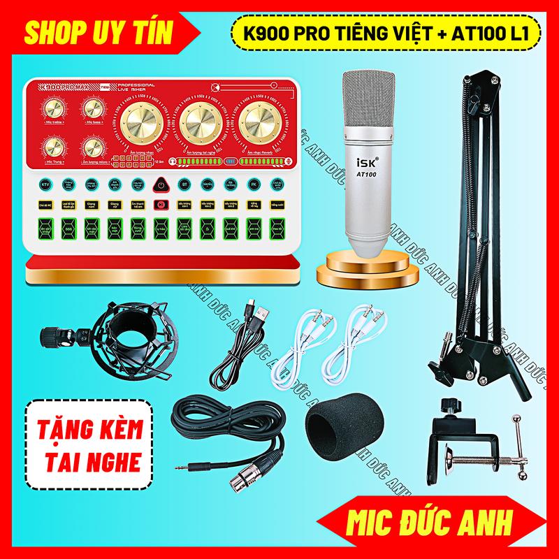 Bộ Sound Card K900 Pro Max Tiếng Việt Kết Hợp Mic AT100 Loại 1, Thu Âm, Livestream, Có Bluetooth, Autotune, Lắp Đặt Đơn Giản