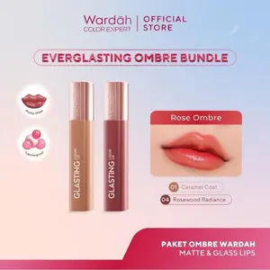 WARDAH Paket Ombre Glasting Liquid Lip, Matte Lip Cream - Cleopatra-Liptint-Lip Stain-Lipgloss-Lipstik-Lip Tint-Lip - Glossy Lip Longlasting Waterproof Tahan Lama - Tasya - Makeup