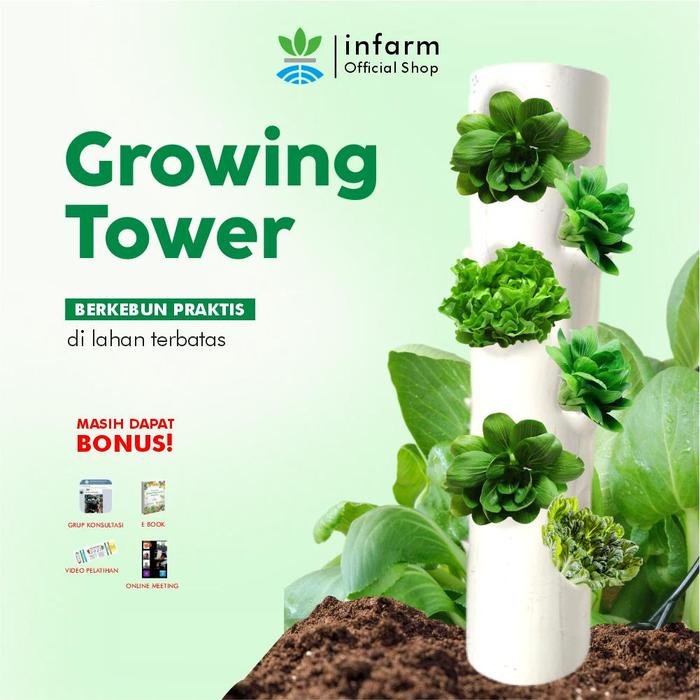Gambar INFARM -  Growing Tower Tanah Vertikultur Vertikal Garden Paralon Panjang 50 cm Bahan PVC Premium 12 Lubang Media Diameter Tower 12.5 cm - Warna dari Infarm Kota Surabaya Tokopedia