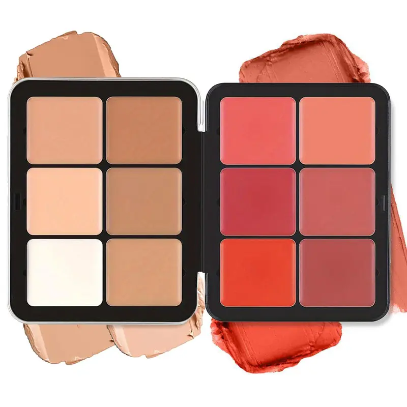 12 Color Blush Palette, 1 Box Matte & Glitter Glow Highlighter Palette, Long Lasting Blush Concealer Palette, Natural Look Blush for Daily Makeup, Compact Cosmetics 2