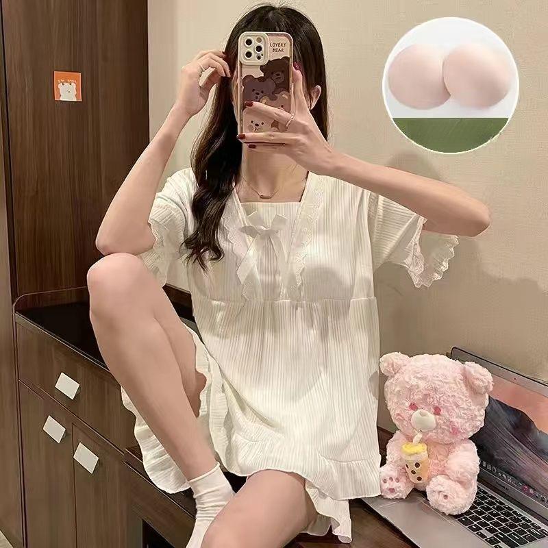 Bộ Đồ Ngủ Pijama Cotton Sữa, Phong Cách Mới, Có Đệm Ngực, Dành Cho Nữ, Dây Đeo Hoạt Hình Dễ Thương, Bộ Đồ Mặc Ở Nhà Mùa Hè 4