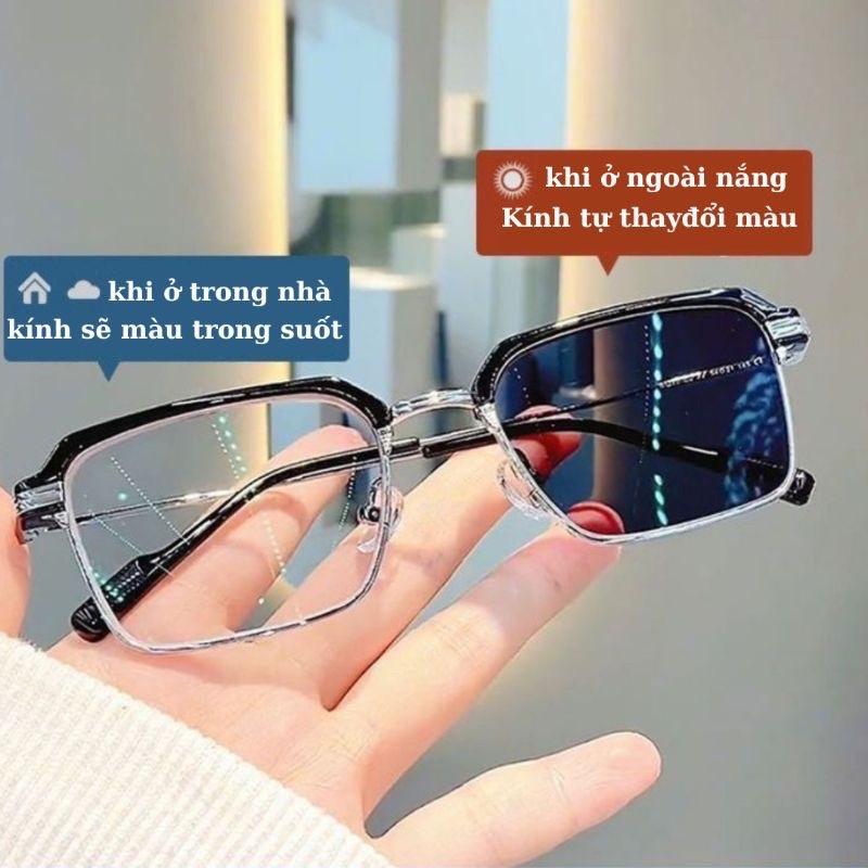 MÃ X10 - KÍNH ĐỔI MÀU DƯỚI NẮNG NAM NỮ KHÔNG ĐỘ GỌNG HỢP KIM CHỐNG UV400 - Mắt Kính Chống Nắng Titan Kính Mắt Xu Hướng pc nửa viền Pin