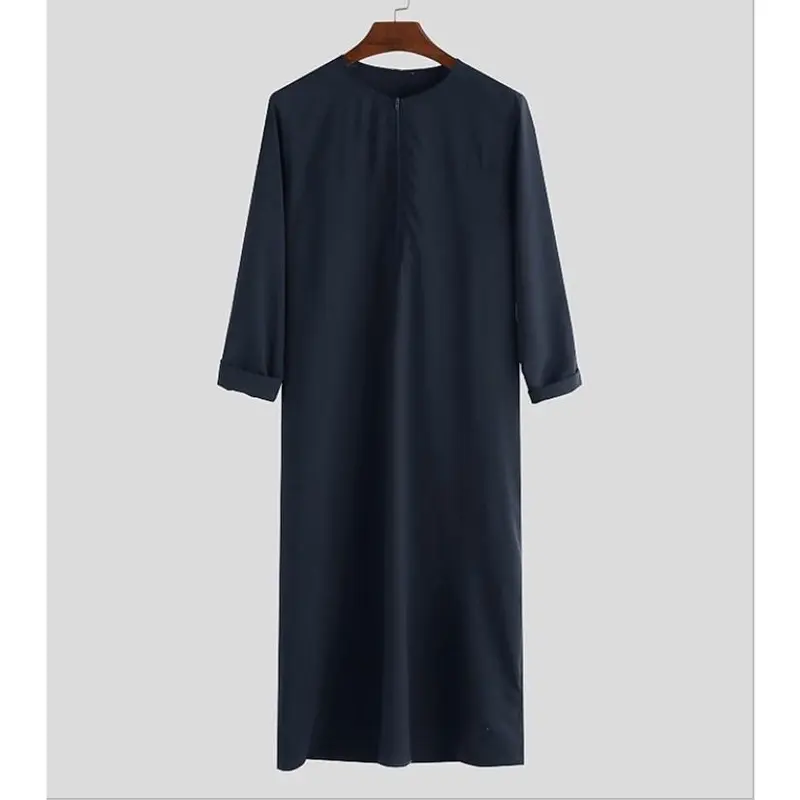2025 New Muslim Middle East Arab Dubai Men's Loose Robe Zipper Shirt Men 7