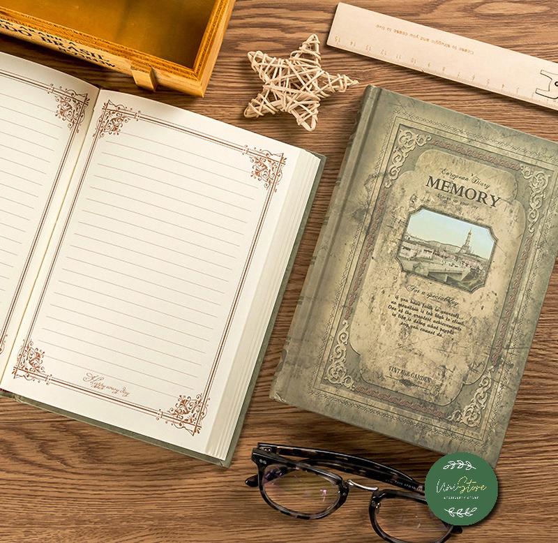 sổ tay ghi chép kẻ ngang vintage - sổ nhật kí kẻ ngang bìa cứng phong cách cổ điển memory
