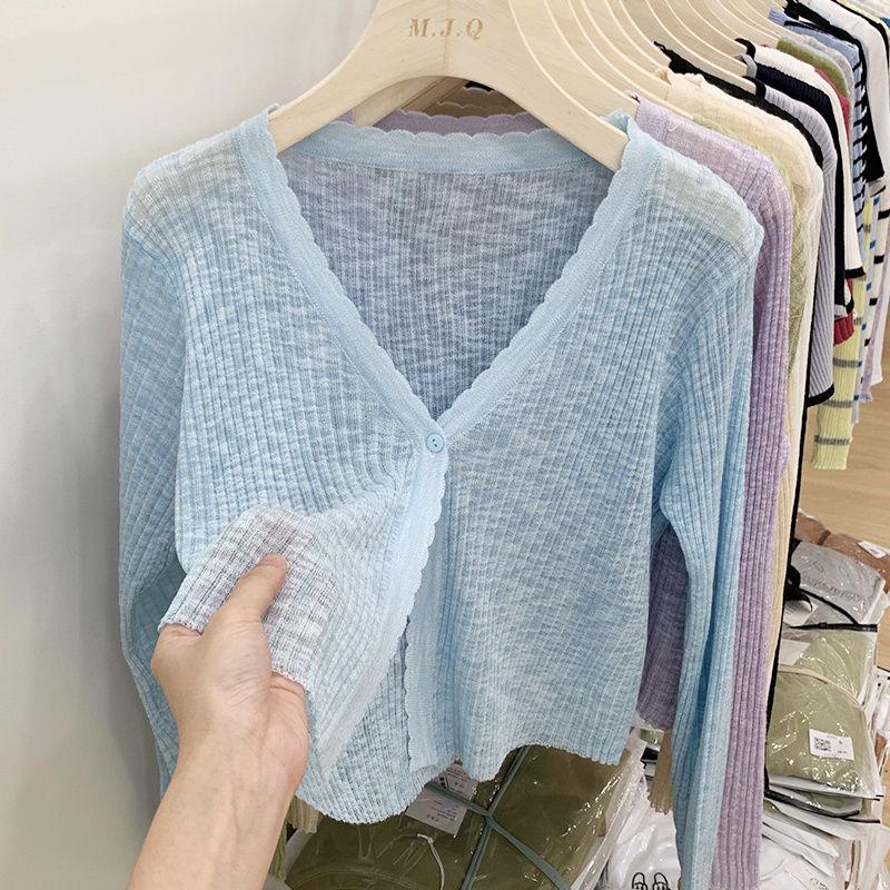 Product Introduction of Áo Cardigan Chống Nắng Dệt Kim, Trang Phục Mùa Hè Cho Nữ, Chất Liệu Lụa Lạnh Mỏng, Dài Tay, Màu Đen, Thích Hợp Mặc Bên Ngoài, Có Thể Mặc Với Áo Điều Hòa Không Khí Ngắn, Áo Sơ Mi, Women, Top, Voi 2