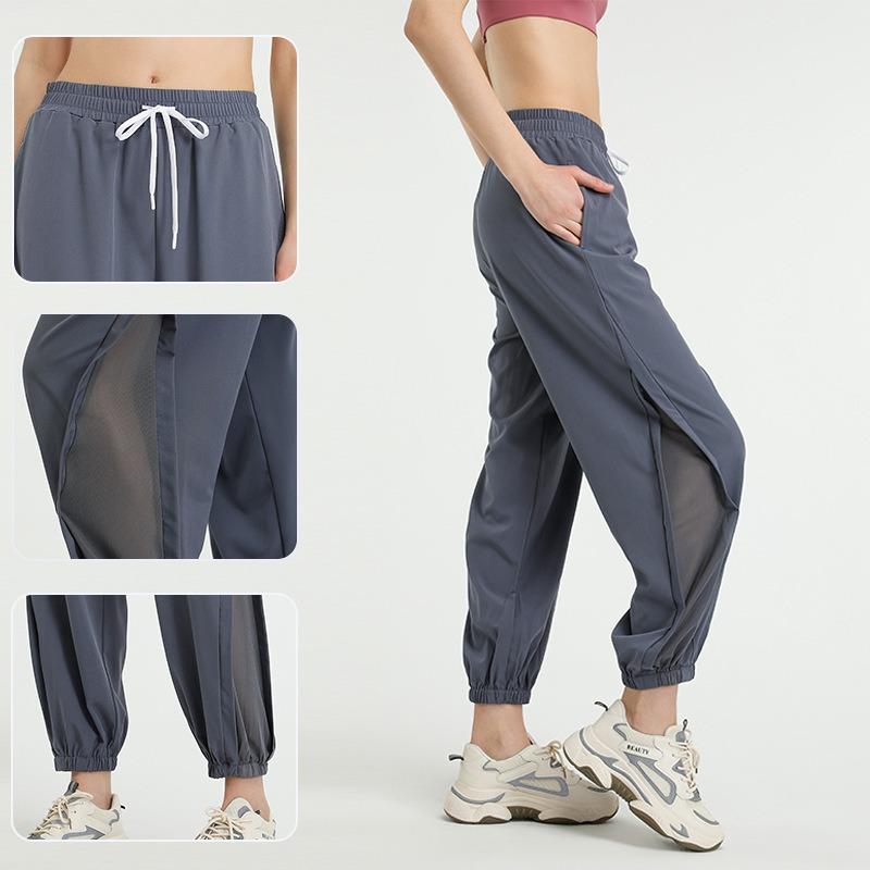 Loose high-waisted quick-drying pants European and American mesh quick-drying yoga trousers running sports tied feet large-size fitness pants women 2