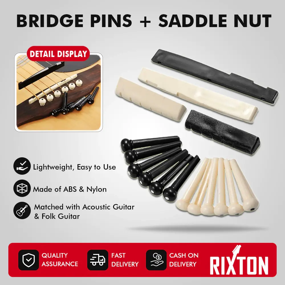 Rixton 1 Set Guitar Bone Bridge Pins +1 Saddle Nut for Folk Acoustic Guitar Accessories Guitar Bridge Pin 6pcs
