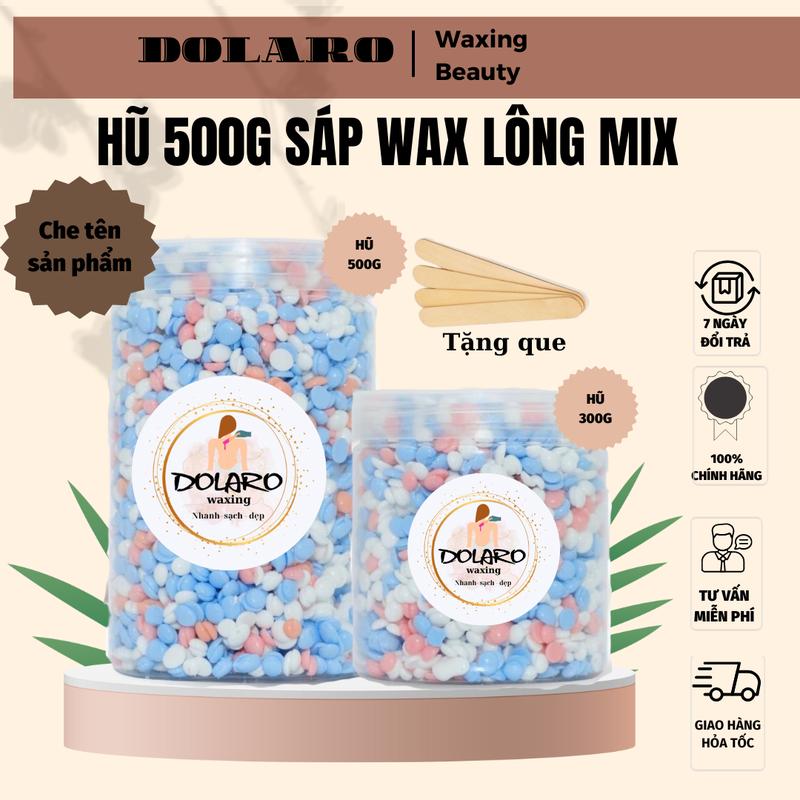 Hũ 500g sáp wax lông sữa nóng mix hương cao cấp DOLAROWAXING, gel tẩy lông siêu sạch, an toàn cho da, dùng được cho vùng nách, bikini, chân, tay body