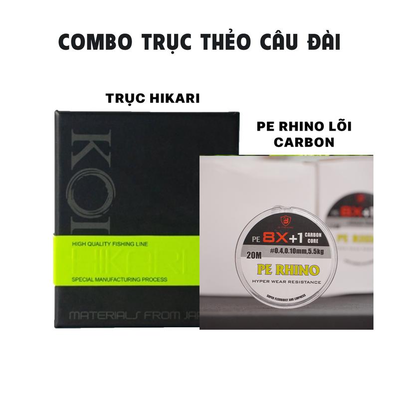 Combo Trục Thẻo | Trục Câu Đài Hikari Kèm Dây PE Có Lõi Carbon Rhino