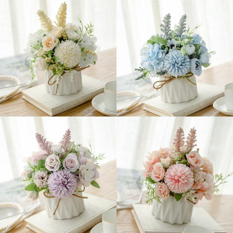   Cắm sẵn  Hoa hồng nhiều loại cực xinh đẹp bình gốm sứ Bát Tràng - Hoa giả lụa để bàn trang trí 
