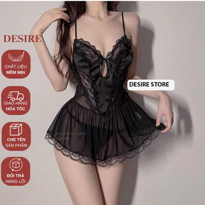  Váy ngủ ren 2 dây dáng xoè dưới kèm quần gợi cảm Desire VN-8462 