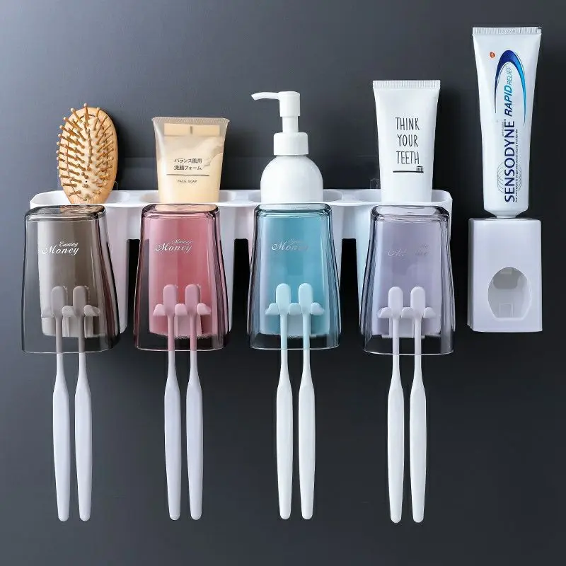 Giá Treo Bàn Chải Đánh Răng Dán Tường Kèm Cốc Cao Cấp Và Đồ Nhả Kem Full Bộ 4 Ly Chịu Nhiệt Tốt, Thân Thiện Môi Trường...