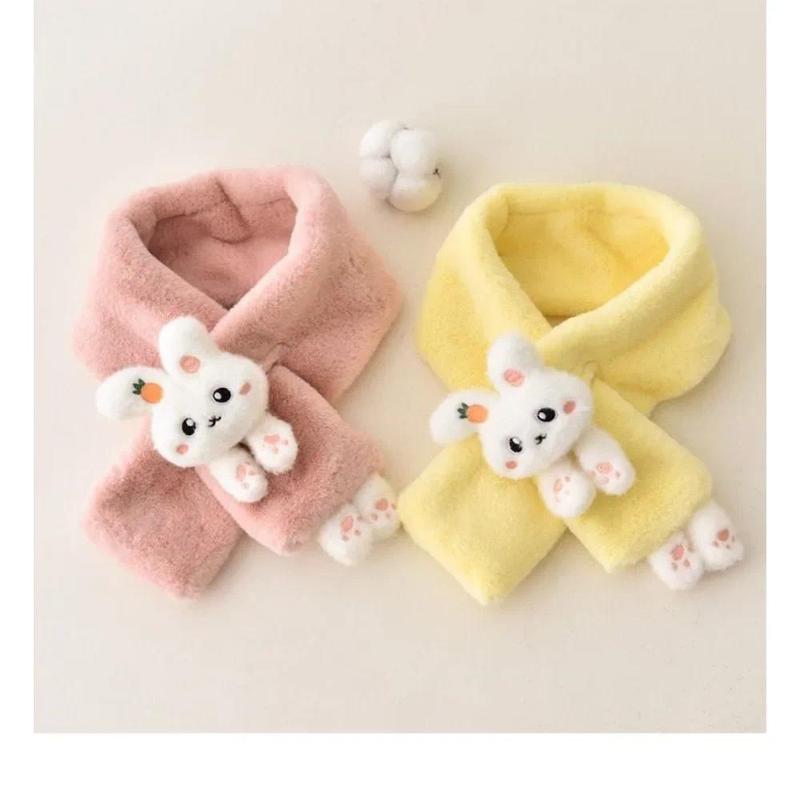 Boys Girls Winter Scarfs Thick Plush Cross Children's Scarf Baby Bib Cute Cartoon Rabbit Faux Fur Neck Protection Warm Shawl 4