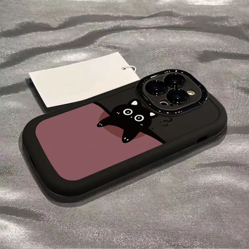 NGUYEN THANH SON S  COD Đối với iPhone 11 12 pro Max x xr xs Max 7 cộng với 8 cộng với 13 pro Max 14 pro Max 15 pro Max Trường hợp điện thoại Cartoon Puzzle Black Cat All Inclusive Silicone