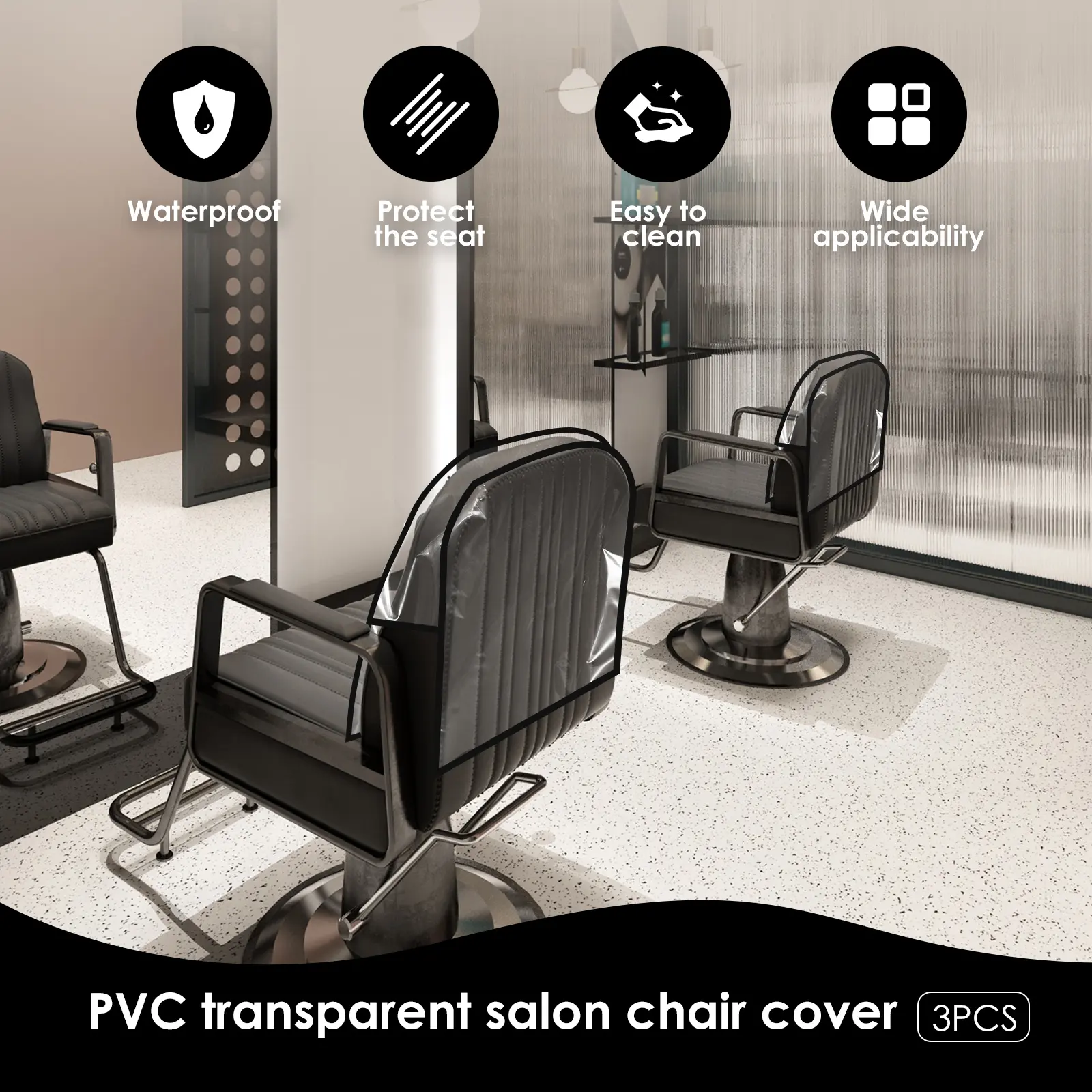 3Pcs Salon Chair Cover PVC Clear Chair Back Covers Waterproof Salon Chair Covers Protectors Soft Salon Chair Back Cover Fits Most Standard Salon Chairs Office Chairs 4y902