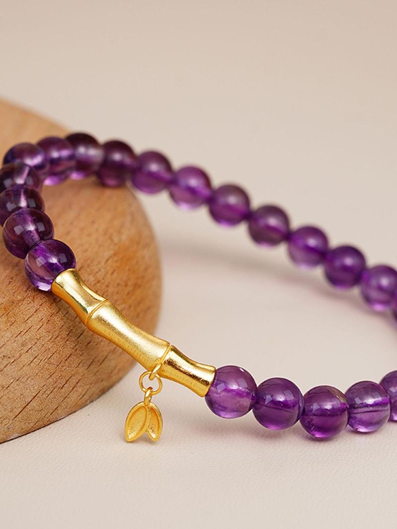 Product Introduction of Natural Purple Crystal Beaded Bracelet, Fashionable Jewelry for Women & Girls, Trendy All-match & Exquisite Jewelry for Birthday Gift 4
