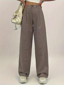 Women's Plaid Print Plicated High Waist Wide Leg Pants, Casual Comfy Trousers for Fall & Winter, Women's Bottoms for Daily Wear