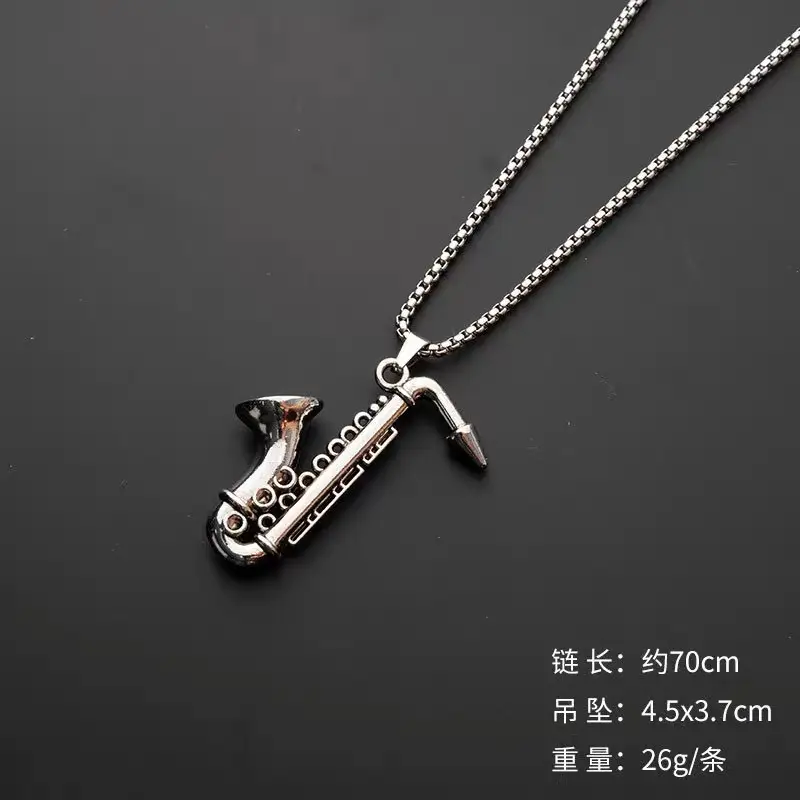 Vòng Cổ Mặt Dây Chuyền Nhạc Saxophone, Phong Cách Hip Hop, Thiết Kế Châu Âu Và Mỹ Cổ Điển Thích Hợp Cho Nam Và Nữ, Thời Trang Hợp Xu hướng Đồ Trang Sức Dây Chuyền Áo Len Âm Nhạc 3