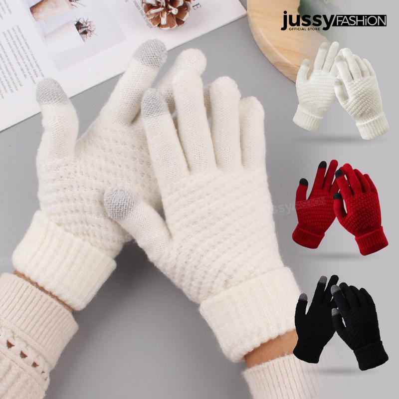  Găng Tay Len JG07 Jussy Official Bao Tay Nữ Chất Vải Len Dày Thiết Kế Ngón Tay Cảm Ứng Dùng Được Điện Thoại Chất Dày Giữ Ấm Chống Tia UV Nhung Đan 