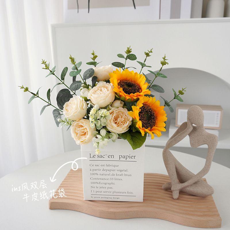 Product Introduction of [Hot sale in stores] Ins Style Sunflower Artificial Flowers Bouquet Home Decor Living Room Desktop Paper Bag Decoration Photo Props 9