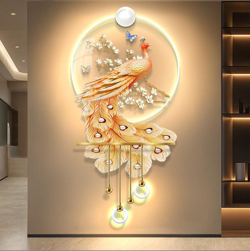 Tranh treo tường có đèn led,Tranh con công làm từ gỗ và mica dầy 3li có đèn led neon 12v tranh trang trí tranh treo phòng ngủ tranh treo phòng khách decor mọi không gian