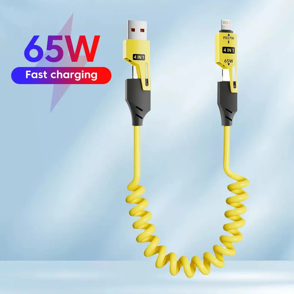 Cáp dữ liệu sạc nhanh Type-c / USB C sang Type-c, 65W 4 trong 1, PD 27W, Tương thích với iPhone16, Huawei, Samsung, Dây sạc USB Có Thể Thu Vào