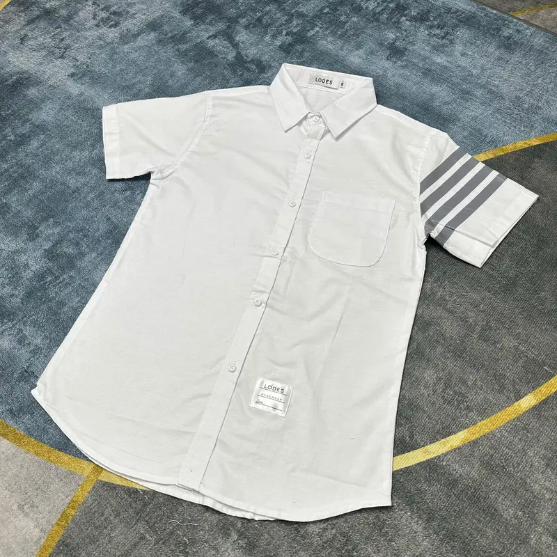 Áo Sơ Mi Tay Ngắn Nam Nữ Phối 4 Sọc In Nhiệt Chất Vải Mềm Mịn Thoáng Mát MENSWEAR TOP 3