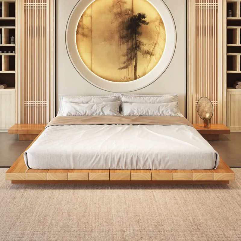 Japanese Tatami Floor Solid Wood Bed Full-Shop Log Pine Bed & Breakfast Master Bedroom Single Trundle Bed Deck Simple Bed Frame/Solid wood bed frame / tatami bed / Japanese