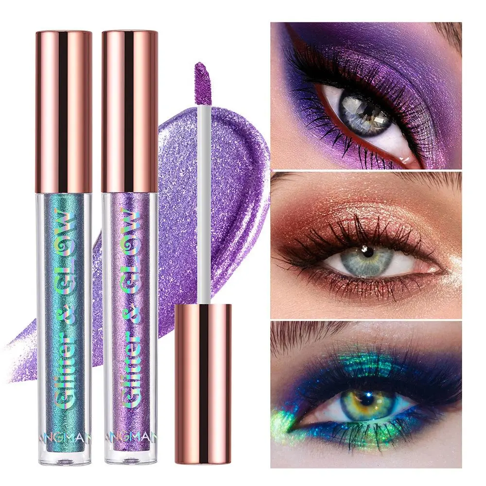 Glitter Liquid Eyeshadow Set, 10pcs Metallic Shimmering Eye Shadow, Glittering Brightening Highlighting Liquid Stick for Crystal Eye Makeup, Sequin Eye Shadow, Sparkling Eyeliner Lying Silkworm Stick