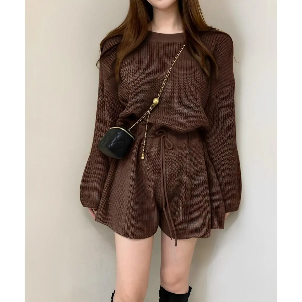 R Outlet - Jumpsuit Overall Rajut Over Size Lengan Panjang Kerah Bulat #4424