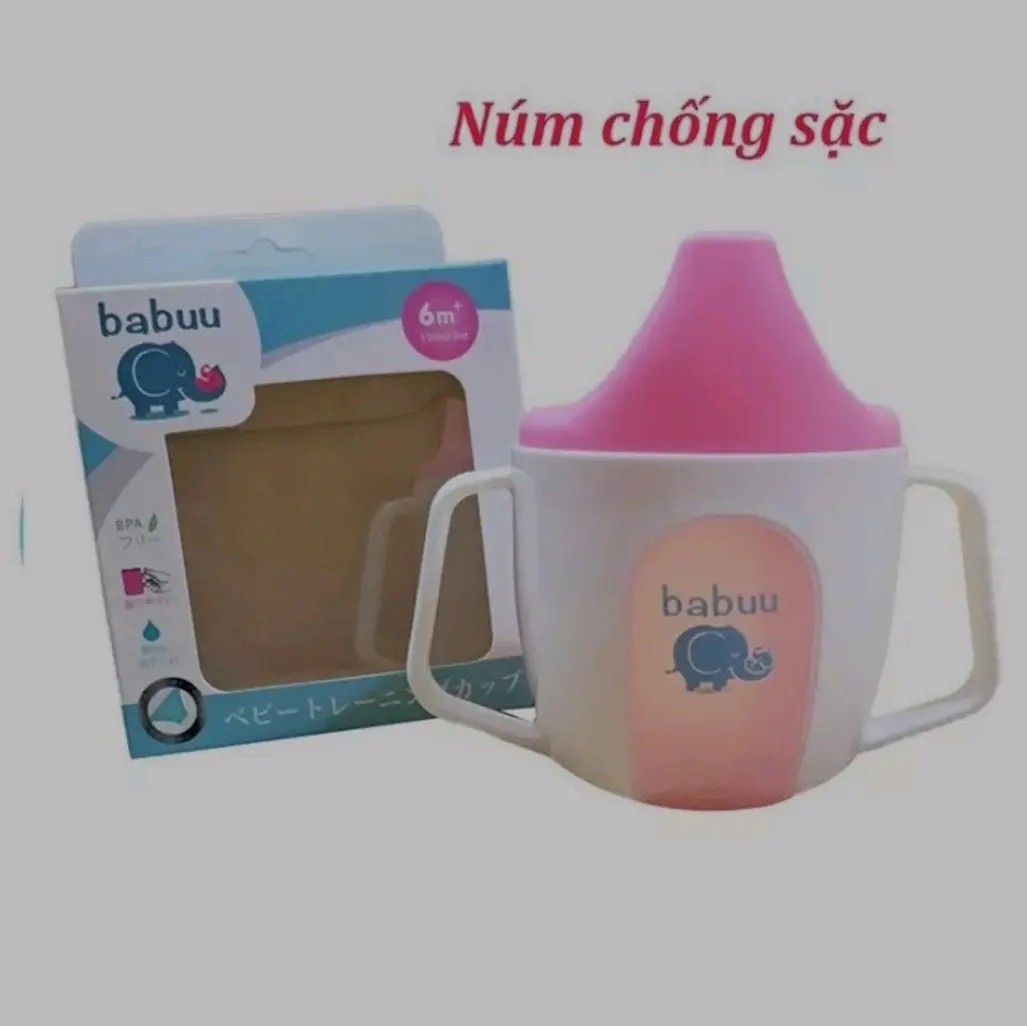 Cốc tập uống nước BABUU chống sặc cho bé Voi Kem