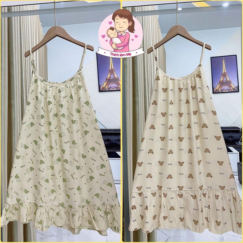 Váy bầu 2 dây chất vải Đũi mềm mịn, thoáng mát, form rộng rãi, tiện lợi mặc cả lúc bầu và sau sinh (váy bầu 2 dây Đũi - VD2D) Đầm Bầu