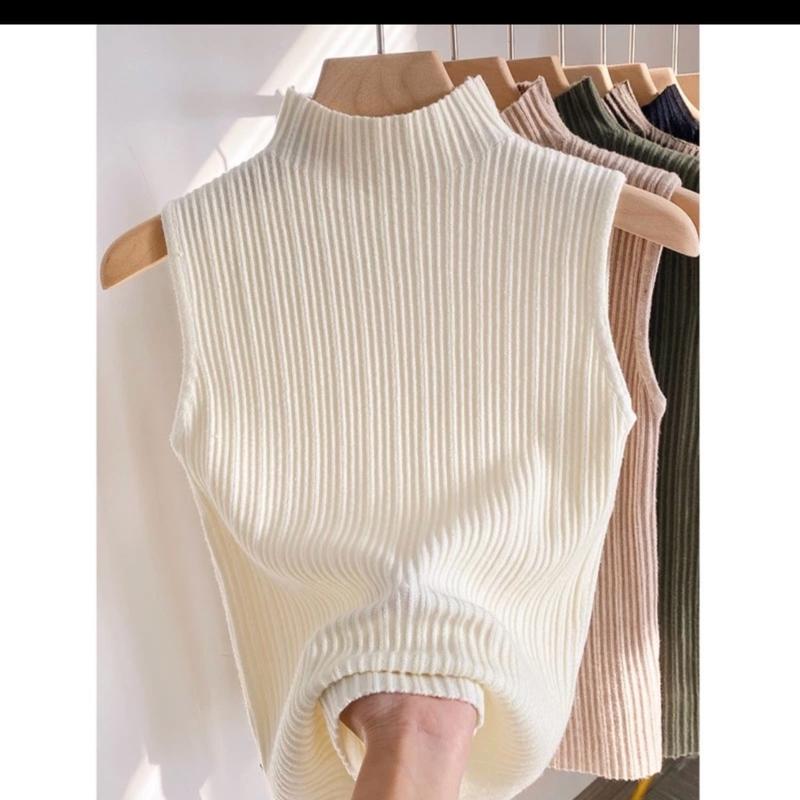 Áo Len Dệt Kim Ba Lỗ Cổ 3 Phân Trơn Ôm gọn Top Nữ sweater mỏng