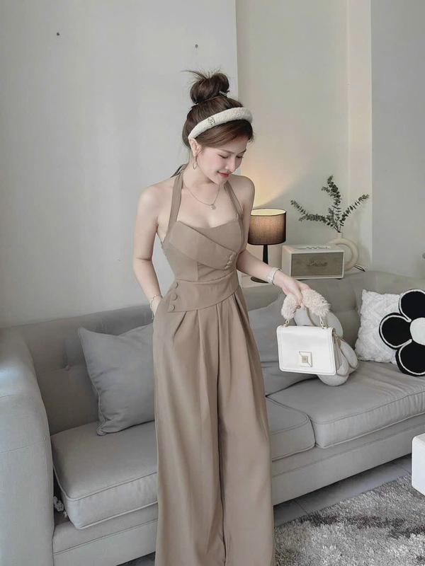  JUM CỔ YẾM QUẦN ỐNG RỘNG SIÊU XINH DÀNH CHO CÁC NÀNG ĐI CHƠI ĐI TIỆC 3 MÀU Y HÌNH Nhung Nữ Women Kem Ong 