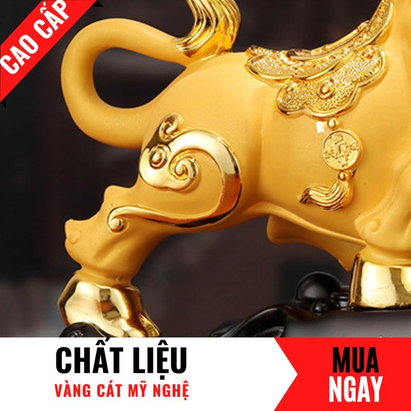 Tượng Trâu Con Giáp Tài Lộc Bằng Vàng Cát Mỹ Nghệ Cao 26cm 5