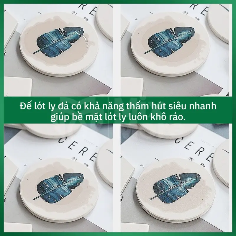 Đế lót ly, lót cốc vải nỉ 4 lớp, đá gốm cao cấp Roplus Coffee thấm nước tốt, dày dặn Mixmore 4