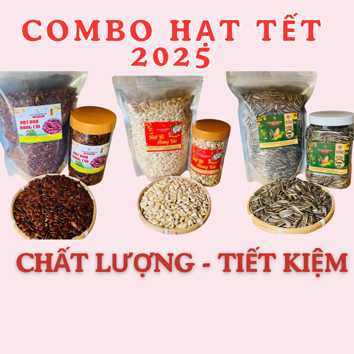 Combo HẠT TẾT 2025: Hạt Dưa - Hạt bí - Hạt hướng dương rang củi HARICO: nguyên vị, không tẩm màu - Snack, NUTS, Ăn Vặt