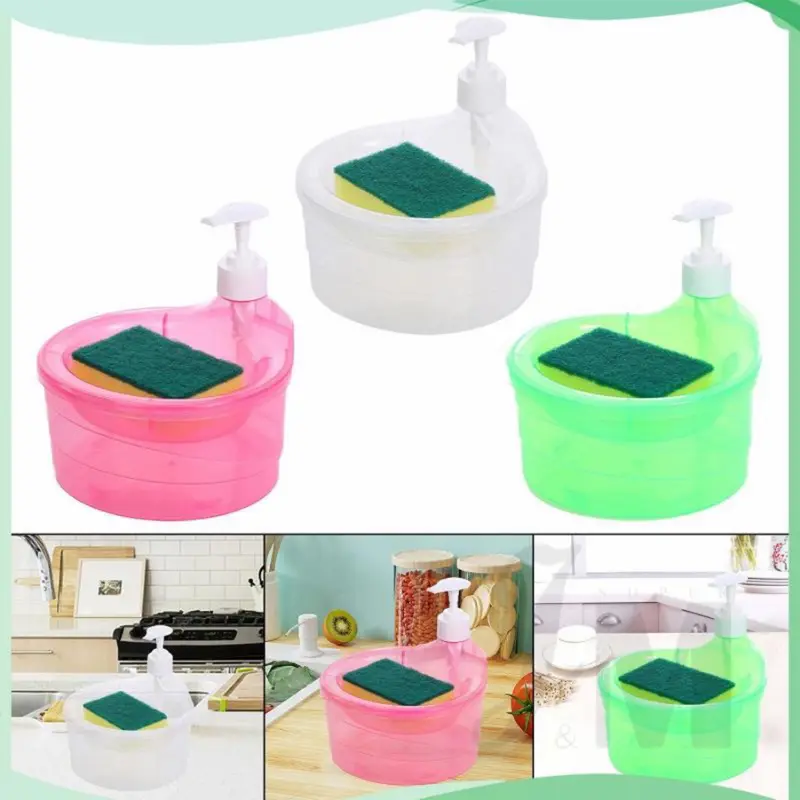 Dispenser Sabun Cuci Piring /Tempat Sabun Cuci Piring /Tempat Sabun Cair Cuci Piring Bentuk Bulat Soap Pump Dispenser 2in1 +Sponge Wadah sabun /Dispenser Sabun Cuci Piring Mangkok 5