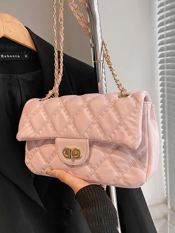 Women's Fashion Chain Strap Quilted Crossbody Bag, Casual Solid Color Shoulder Bag for Daily Used, Trendy All-match Commuter Bag 7