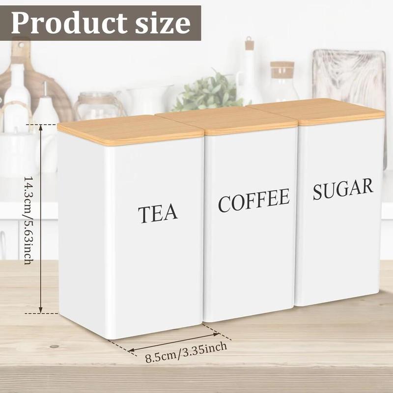 Tea Storage Box, 3 Counts/set Metal Tea Coffee Sugar Storage Jar with Bamboo Lid, Creative Storage Box for Home Office Dormitory School, Organiser 1