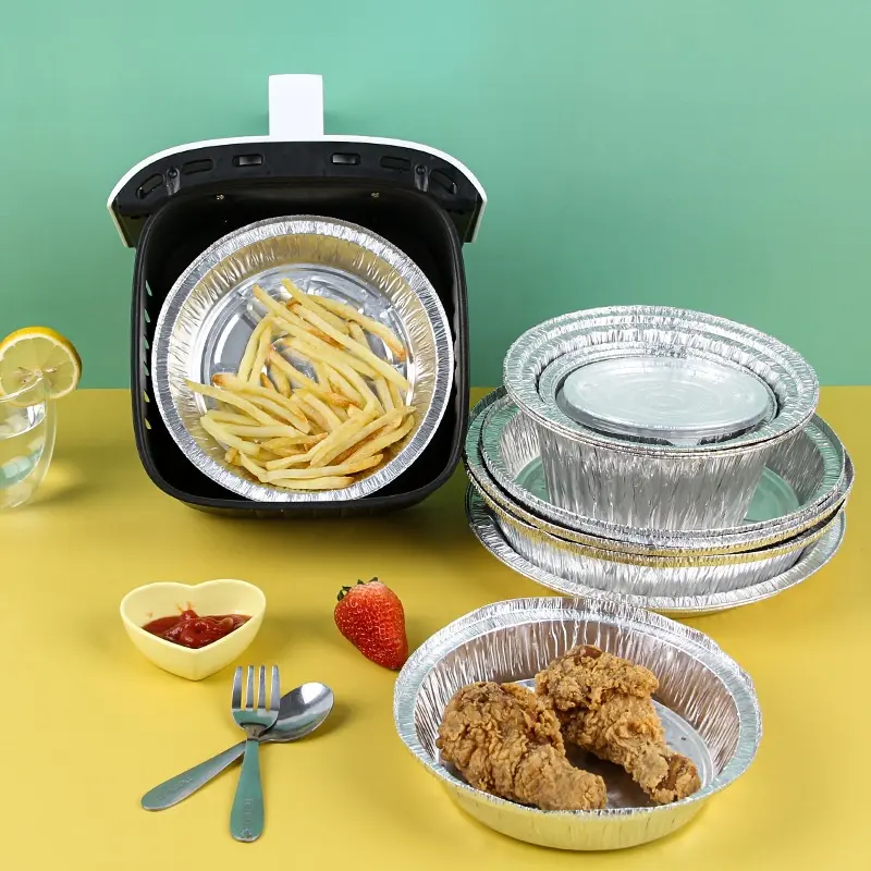 Set 100 Khay Giấy Bạc Size 22cm Đựng Thực Phẩm Lót Nồi Chiên Không Dầu, Lò Nướng, Khay Bát Bạc Đa Năng 4