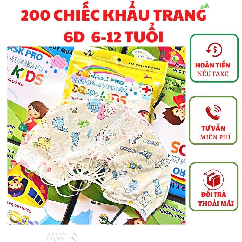 COMBO 200 Chiếc khẩu trang 6d kids trẻ em cho bé từ 6 đến 12 tuổi 4 lớp có kháng khuẩn mix nhiều màu