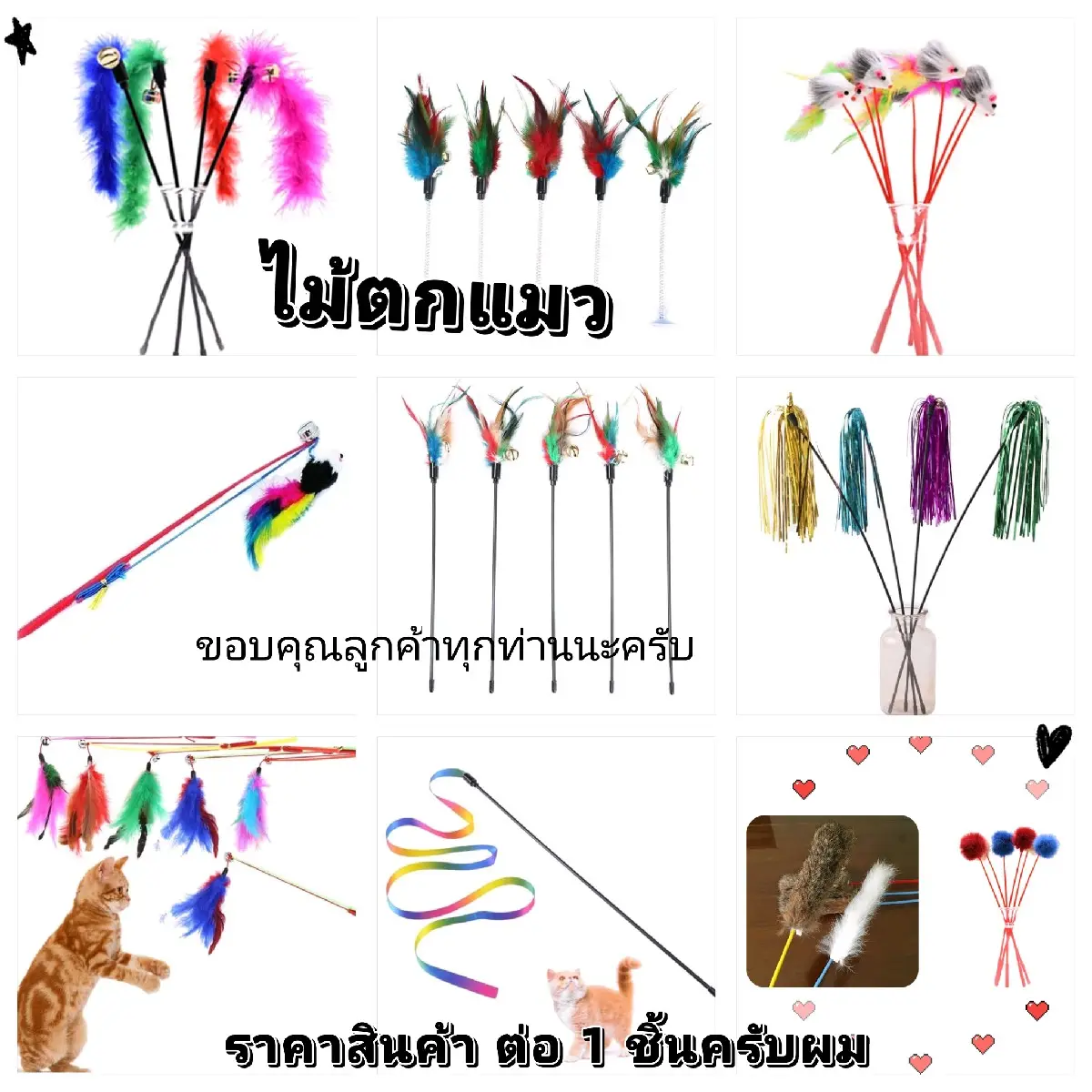 ไม้แหย่แมว ไม้ตกแมว ของเล่นแมว พร้อมส่งในไทย