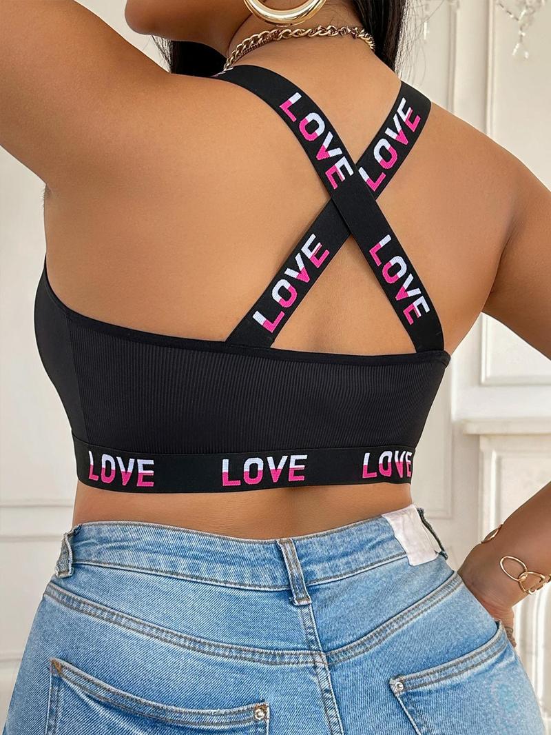 Product Introduction of 【Plus Size】 Letter Tape Bralette, Casual Comfortable Breathable Wireless Bra for Daily Wear, Women's Plus Size Lingerie for All Seasons, Bralettes 8