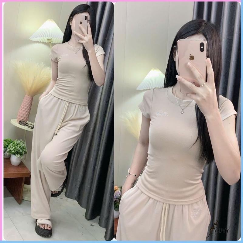 Sét đồ thể thao nữ Vuvy thêu nổi Áo chất zipcotton co dãn 4 chiều mix quần tăm nhung dày dặn SET92 6